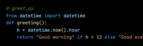 Python code from the lesson, beginning # greet.py