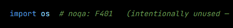Python code from the lesson, beginning import os  # noqa: F401   (intentionally unused — keep the l