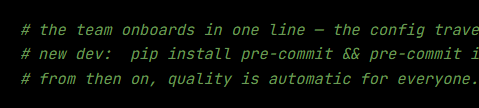 Python code from the lesson, beginning # the team onboards in one line — the config travels in the 