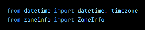 Python code from the lesson, beginning from datetime import datetime, timezone