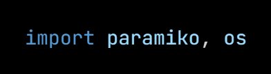 Python code from the lesson, beginning import paramiko, os