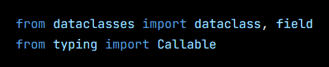 Python code from the lesson, beginning from dataclasses import dataclass, field