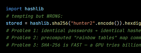 Python code from the lesson, beginning import hashlib