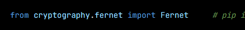 Python code from the lesson, beginning from cryptography.fernet import Fernet     # pip install cry