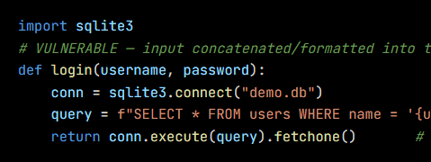 Python code from the lesson, beginning import sqlite3