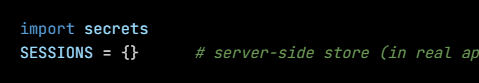 Python code from the lesson, beginning import secrets