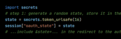 Python code from the lesson, beginning import secrets