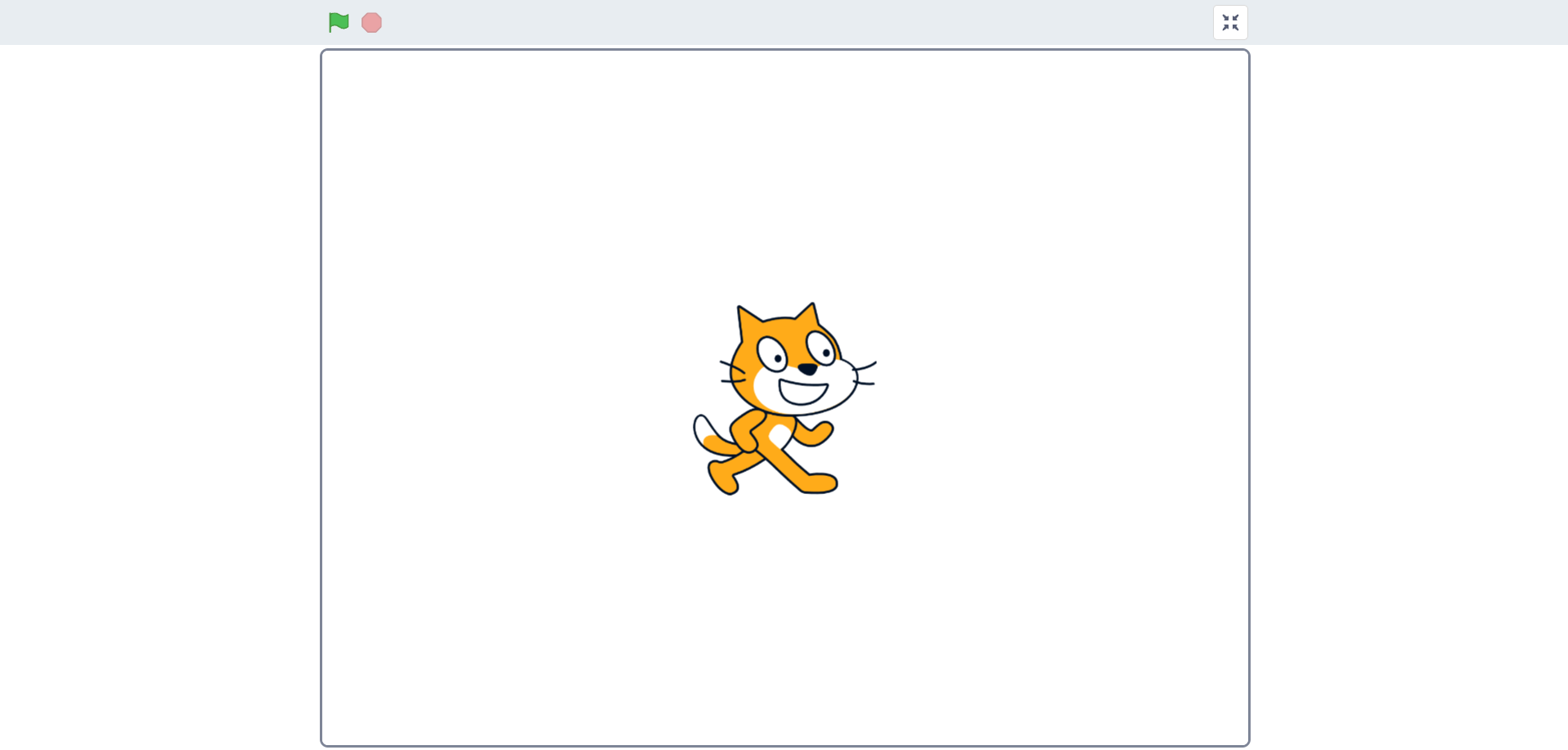 The Scratch stage filling the whole screen, with only a green flag and a stop sign above it