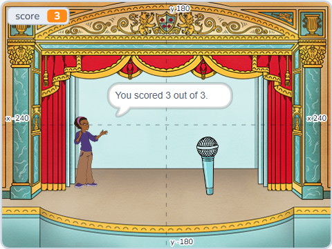 The Scratch Stage of Quiz Show I, the score — what this lesson builds.