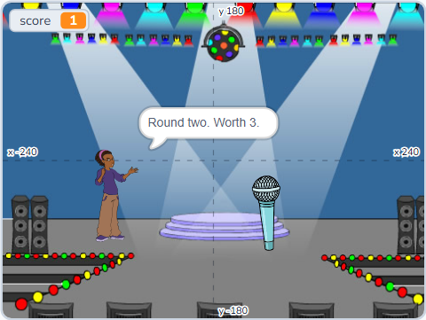 The Scratch Stage of Quiz Show III, round two — what this lesson builds.