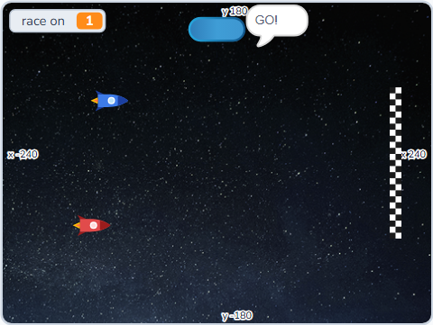 The Scratch Stage of Space Race II, GO — what this lesson builds.