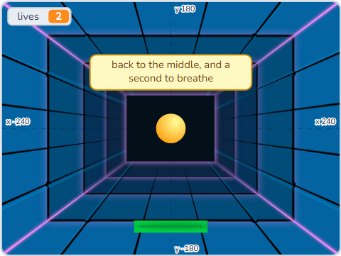 The Scratch Stage of Paddle Bounce II, one life gone — what this lesson builds.