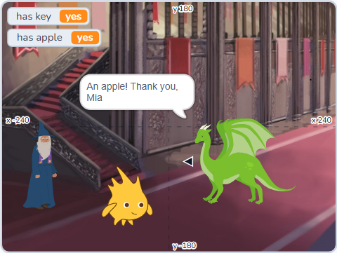 The Scratch Stage of Choose Your Path III, at the castle — what this lesson builds.