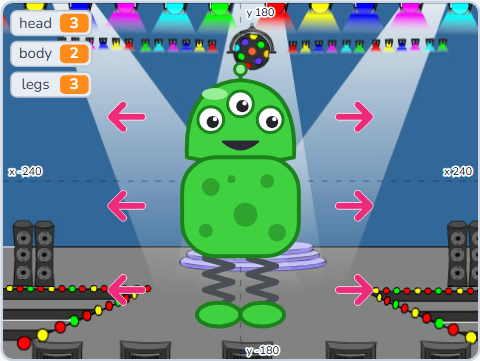 The Scratch Stage of Monster Maker I, a few clicks later — what this lesson builds.