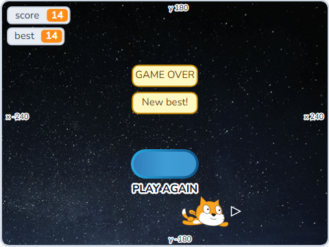 The Scratch Stage of Game Studio III, the game over screen — what this lesson builds.