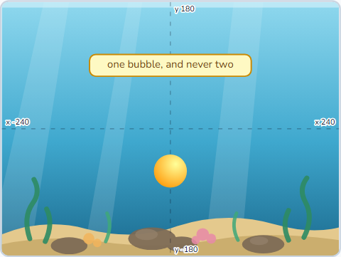 The Scratch Stage of Bubble Popper I, one sprite — what this lesson builds.
