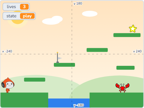 The Scratch Stage of Jump Quest IV, the finished level — what this lesson builds.