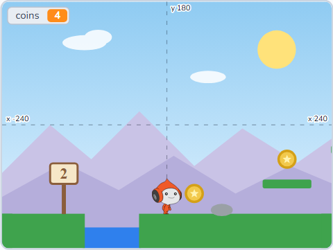 The Scratch Stage of Scroll World IV, screen 2 — what this lesson builds.
