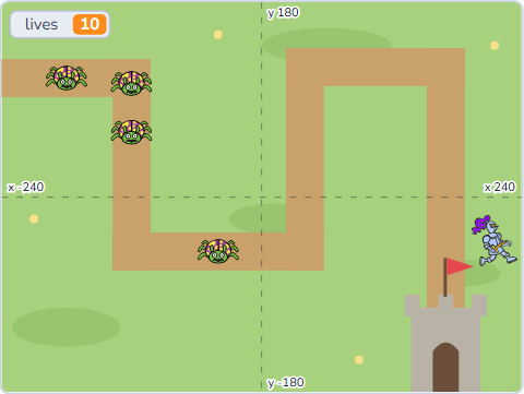 The Scratch Stage of Tower Defence I, a wave on the march — what this lesson builds.