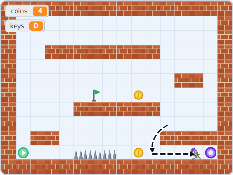 The Scratch Stage of Castle Climb III, key taken, door open — what this lesson builds.