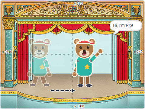 The Scratch Stage of Cartoon Studio I, the finished Cartoon Studio I — what this lesson builds.