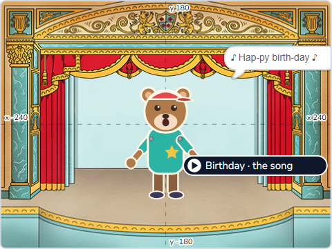 The Scratch Stage of Cartoon Studio II, the finished Cartoon Studio II — what this lesson builds.