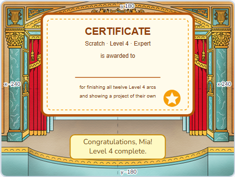 The Scratch Stage of Studio Launch IV, Level 4, done — what this lesson builds.